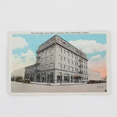 The Chandler Coos Bay's Leading Hotel Marshfield Oregon Color Postcard 1920s 