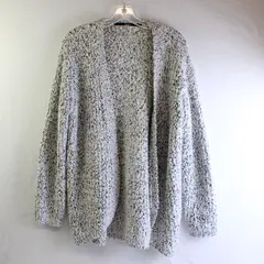 Kensie Women's M/L Black And White Fuzzy Eyelash Yarn Open Front Cardigan