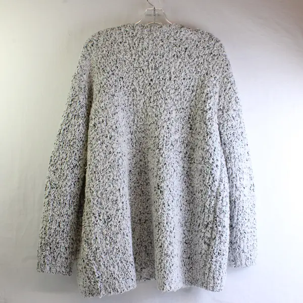 Kensie Women's M/L Black And White Fuzzy Eyelash Yarn Open Front Cardigan