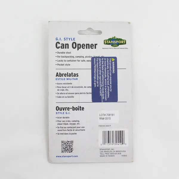 Stansport Steel Can Opener Camping Backpacking Travel Durable