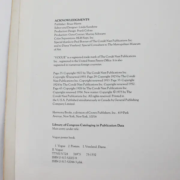 VTG 1975 Vogue Poster Book 11x15 Art Deco Prints FLAWED