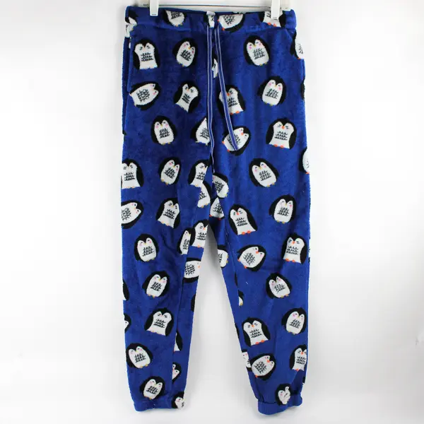 Joyspun Penguin Print Fuzzy Blue Pajama Pants Women's Medium 8-10
