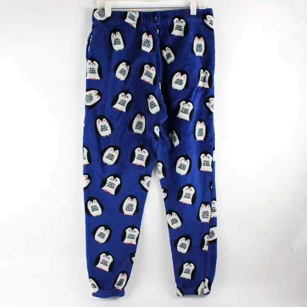 Joyspun Penguin Print Fuzzy Blue Pajama Pants Women's Medium 8-10
