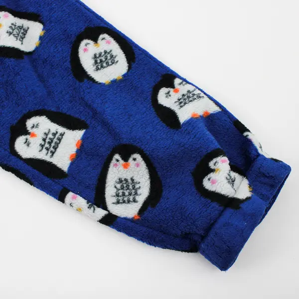 Joyspun Penguin Print Fuzzy Blue Pajama Pants Women's Medium 8-10