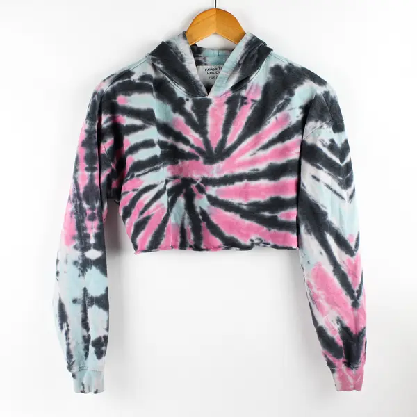 Rue21 Pink Blue and Gray Tie-Dye Cropped Hoodie Women's Small