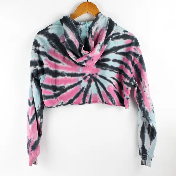 Rue21 Pink Blue and Gray Tie-Dye Cropped Hoodie Women's Small