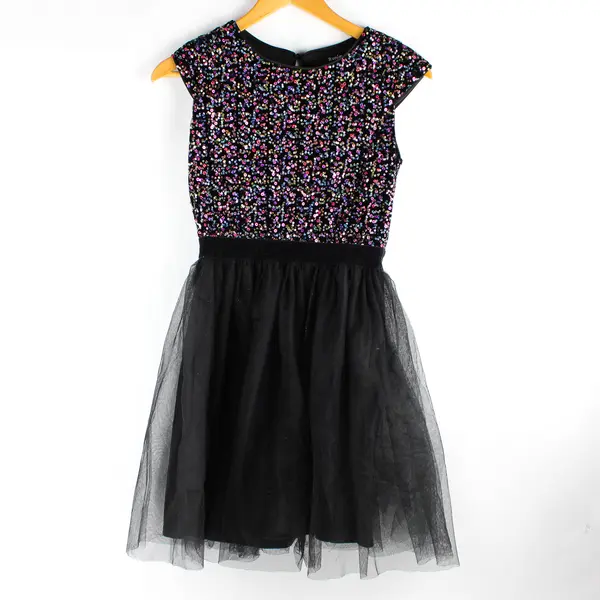 Zunie Black Cap Sleeve Tutu Dress Multicolor Sequins Girls' Size 14