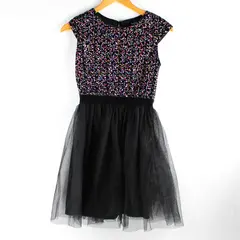 Zunie Black Cap Sleeve Tutu Dress Multicolor Sequins Girls' Size 14