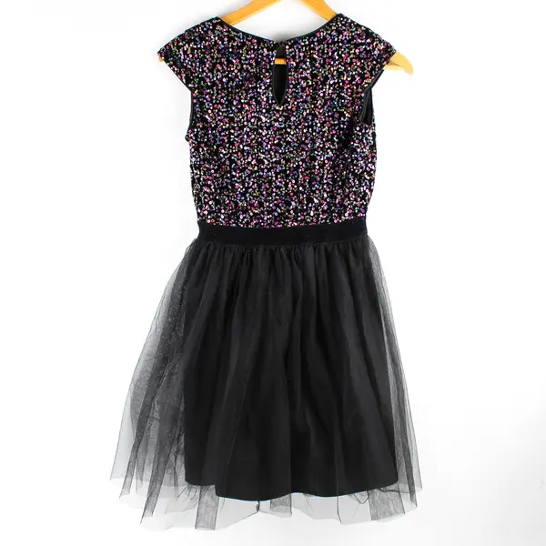 Zunie Black Cap Sleeve Tutu Dress Multicolor Sequins Girls' Size 14