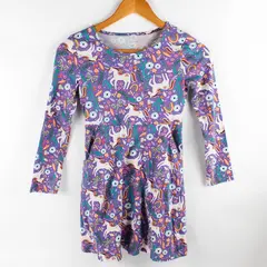 Wonder Nation Fantasy Unicorn Print Long-Sleeved Dress Girls' Medium 7-8