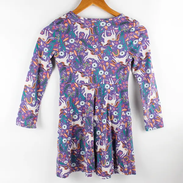 Wonder Nation Fantasy Unicorn Print Long-Sleeved Dress Girls' Medium 7-8