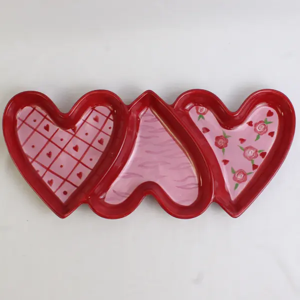 Holiday Home Red/Pink Valentine Hearts Ceramic Decorative Serving Tray