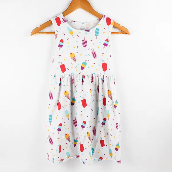 Wonder Nation Summer Ice Cream Print White Sleeveless Dress Girls' Medium 7-8