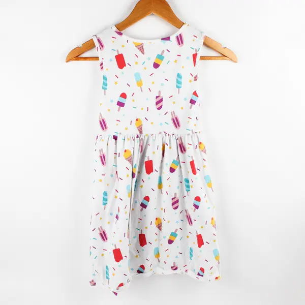 Wonder Nation Summer Ice Cream Print White Sleeveless Dress Girls' Medium 7-8