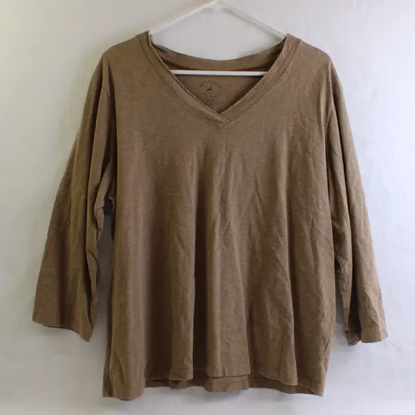 White Stag Brown 3/4-Sleeve V-Neck Cotton T-Shirt Women's XL 16/18