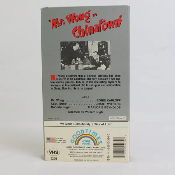 VHS Vintage Black & White 1939 Film Mr. Wong in Chinatown Boris Karloff 