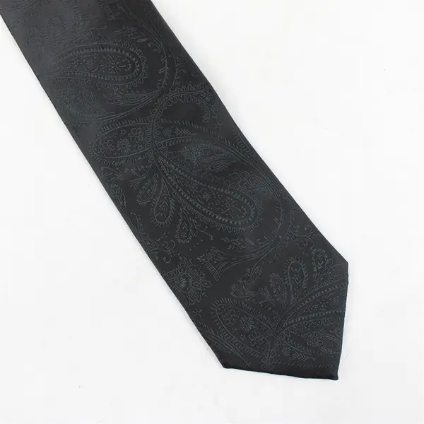 Vesuvio Napoli Black Embroidered Paisley Men's Necktie 60"