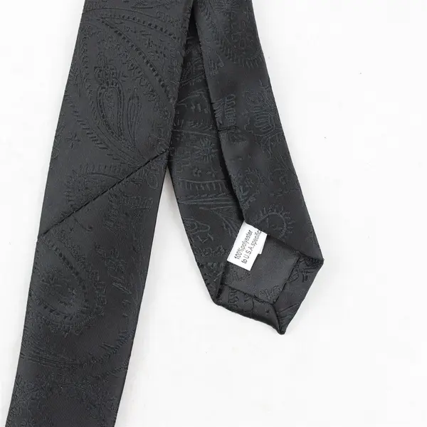 Vesuvio Napoli Black Embroidered Paisley Men's Necktie 60"