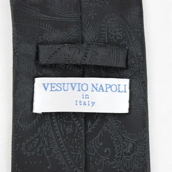 Vesuvio Napoli Black Embroidered Paisley Men's Necktie 60"