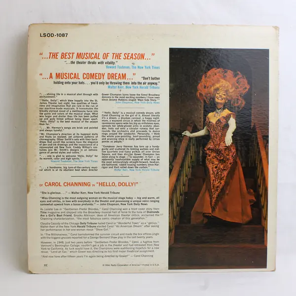 Carol Channing Hello Dolly Vinyl Record 12" Vinyl Record