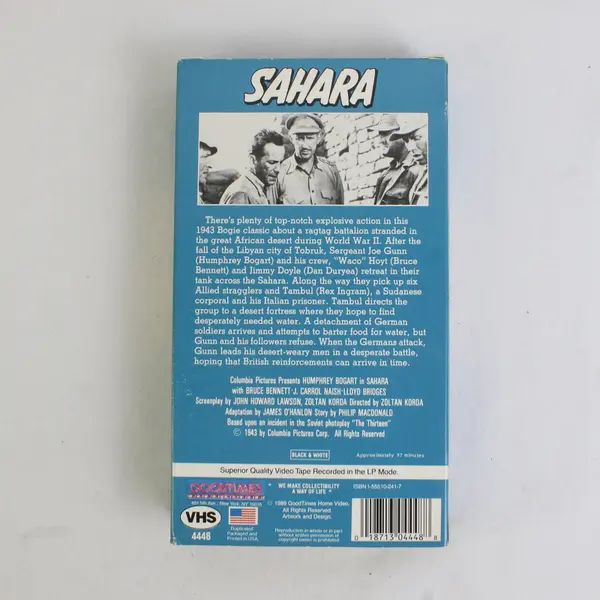 Vintage VHS 1943 B&W Film Sahara Humphrey Bogart World War II Adventure