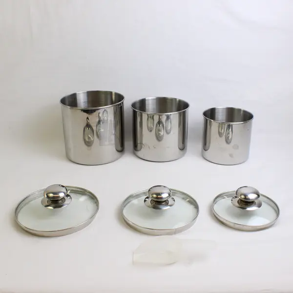 Lot Of 3 Unbranded Matching Stainless Steel Canisters With Matching Clear Lids