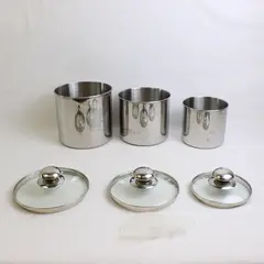 Lot Of 3 Unbranded Matching Stainless Steel Canisters With Matching Clear Lids