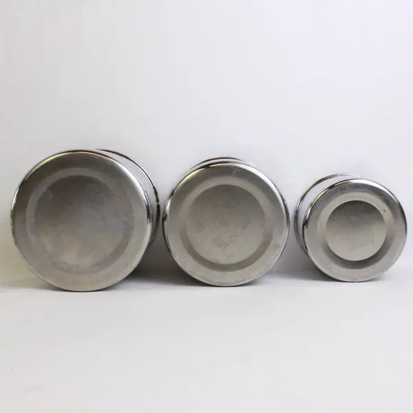 Lot Of 3 Unbranded Matching Stainless Steel Canisters With Matching Clear Lids