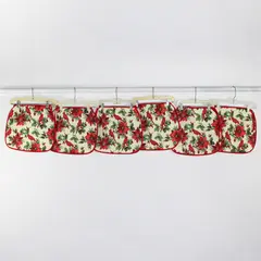 Lot Of 6 Greenbrier International Matching Red Cardinal/Poinsettia Chair Cushion