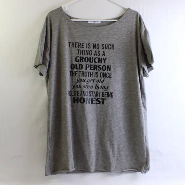 Lilicloth Gray Old Person Humor Boat Neck Short-Sleeved T-Shirt Women's XL