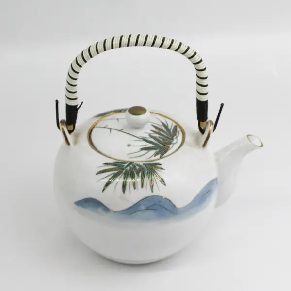 Vintage Kutani Fujita Japan Porcelain Tea Set Teapot & 6 Cups Bamboo Gold Trim