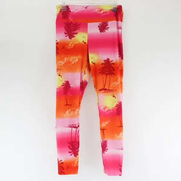 No Boundaries Pink Orange & Yellow Beach-Themed Leggings Juniors Large 11-13