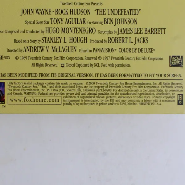 Vintage 1969 Film VHS The Undefeated John Wayne Rock Hudson Good Condition