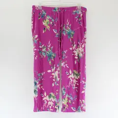 Liz Claiborne Purple and Green Floral Print Pajama Capris Women's Small