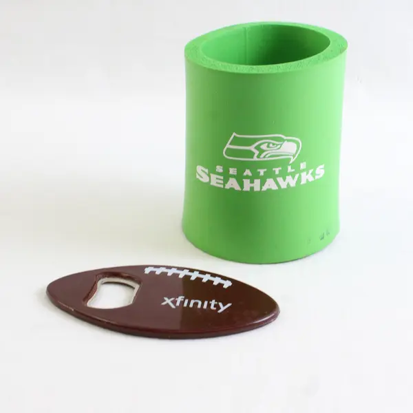  Seattle Seahawks Green Foam Cup Holder and Football-Shaped Bottle Opener
