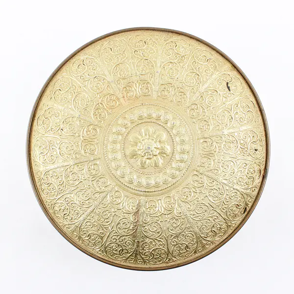 Vintage Guildcraft Round Gold-Toned Ornate Metal Box - Made in USA - 8"x3.5"