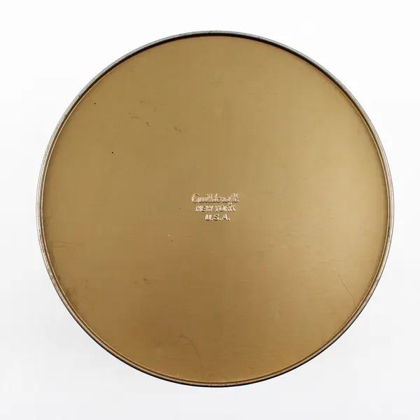 Vintage Guildcraft Round Gold-Toned Ornate Metal Box - Made in USA - 8"x3.5"