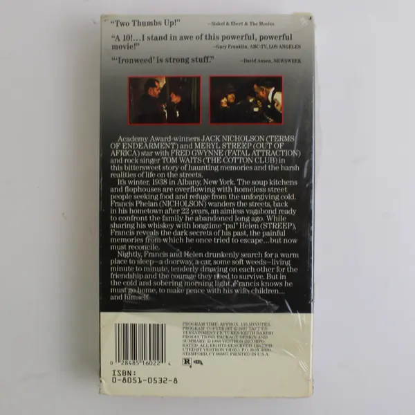 Vintage VHS Tape Ironweed Starring Jack Nicholson Meryl Streep 1987 Good