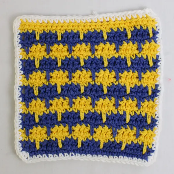 Set of 2 Crocheted Pot Holders (Square and Round) Double Thick, Yellow & Blue
