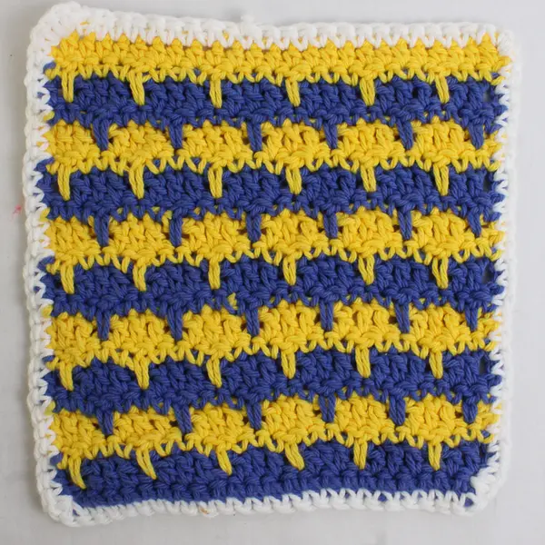 Set of 2 Crocheted Pot Holders (Square and Round) Double Thick, Yellow & Blue