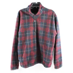 St. Johns Bay Men's M Blue/Red Plaid Heavyweight Fleece 1/4 Zip Pullover Sweater