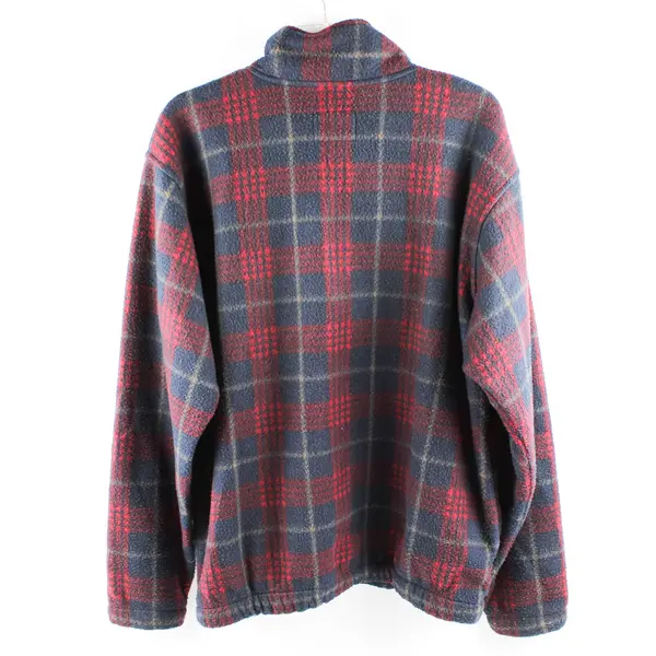 St. Johns Bay Men's M Blue/Red Plaid Heavyweight Fleece 1/4 Zip Pullover Sweater