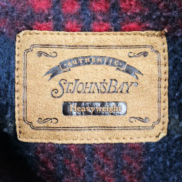 St. Johns Bay Men's M Blue/Red Plaid Heavyweight Fleece 1/4 Zip Pullover Sweater