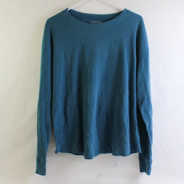 Time And Tru Teal Long-Sleeved Waffle Knit Shirt Women's XL 16-18