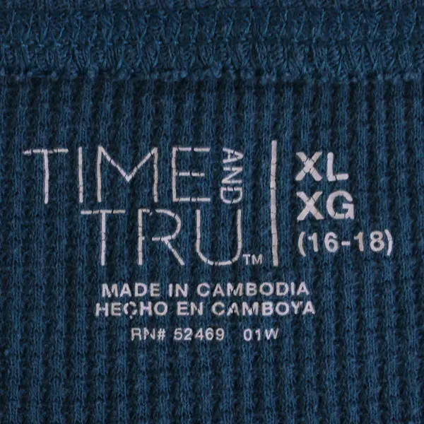 Time And Tru Teal Long-Sleeved Waffle Knit Shirt Women's XL 16-18