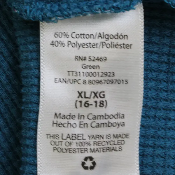 Time And Tru Teal Long-Sleeved Waffle Knit Shirt Women's XL 16-18