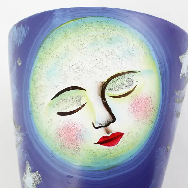 Blue Ceramic Sleeping Moon And Stars Vase