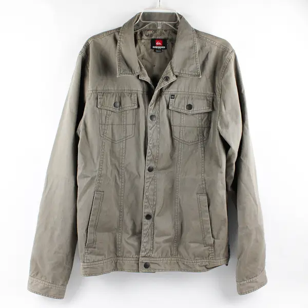Quiksilver Men's L Khaki 100% Cotton Snap Button Up Trucker Style Jacket