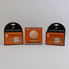 Lot Of 3 Van Der Hagen 2 Double Edge Stainless Steel Razor Blades & 1 Shave Soap