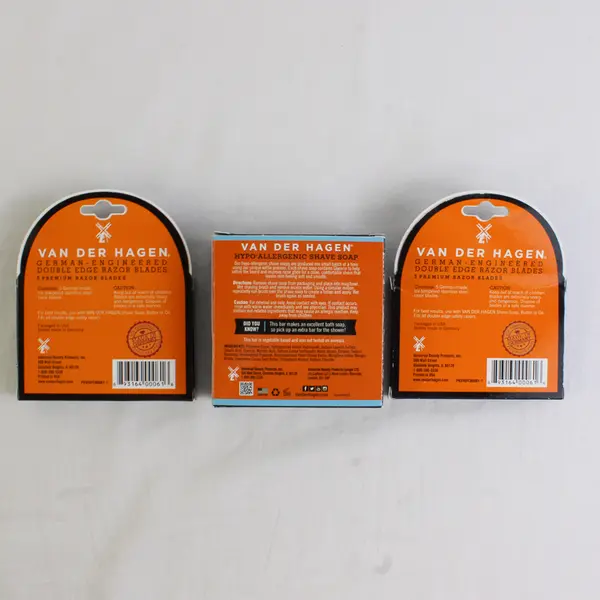 Lot Of 3 Van Der Hagen 2 Double Edge Stainless Steel Razor Blades & 1 Shave Soap